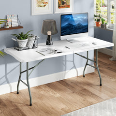 180 cm Portable Folding Dining Table with HDPE Tabletop and Safe Lock Mechanism-White