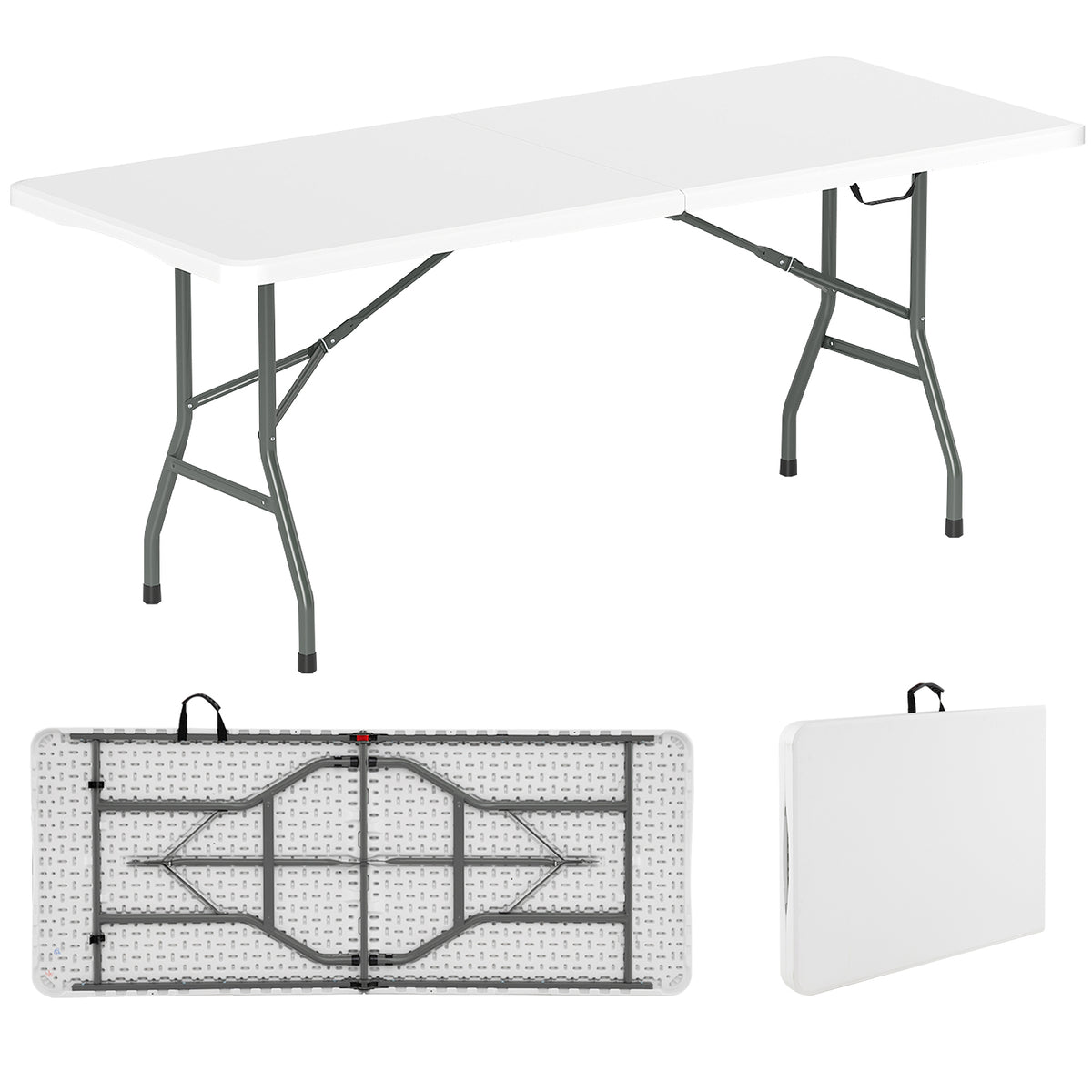 180 cm Portable Folding Dining Table with HDPE Tabletop and Safe Lock Mechanism-White