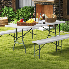 180 cm Portable Folding Dining Table with HDPE Tabletop and Safe Lock Mechanism-White