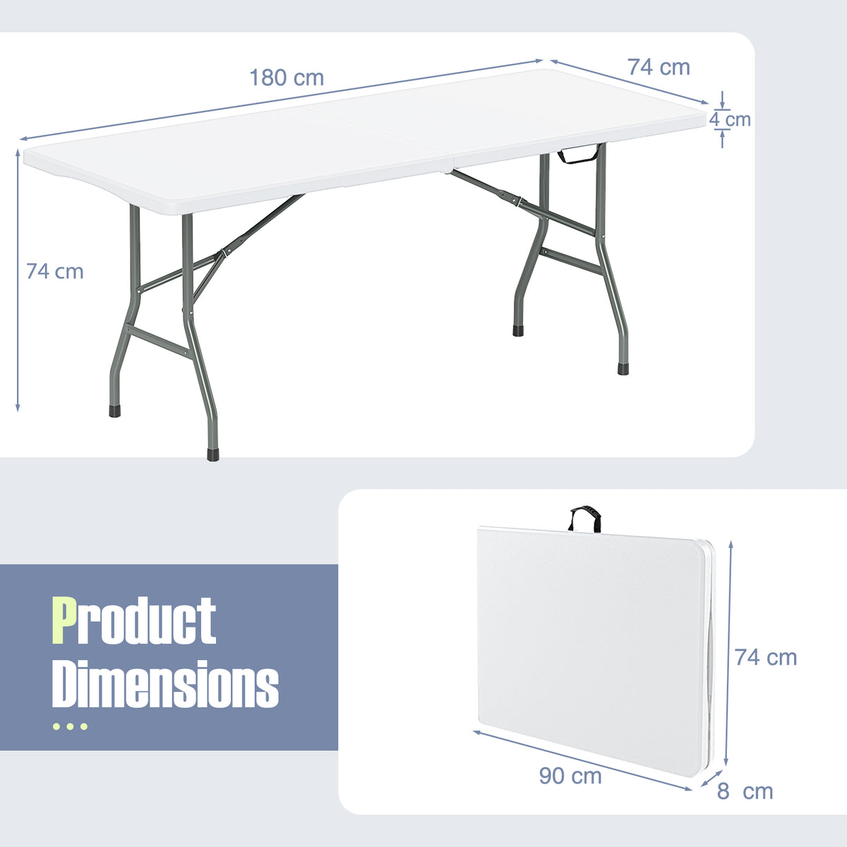 180 cm Portable Folding Dining Table with HDPE Tabletop and Safe Lock Mechanism-White