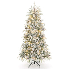 180cm Snow-Flocked Christmas Tree with Full Branch Tips and Natural Pine Cones Warm White LED Lights