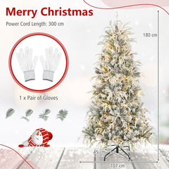 180cm Snow-Flocked Christmas Tree with Full Branch Tips and Natural Pine Cones Warm White LED Lights