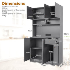 180cm Tall Pantry Cabinet with Outlets and Anti-Tipping Kits-Grey