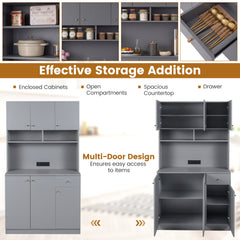 180cm Tall Pantry Cabinet with Outlets and Anti-Tipping Kits-Grey
