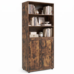 181 CM Tall Bookcase with 3 Shelves and Adjustable Shelf for Home Office-Coffee