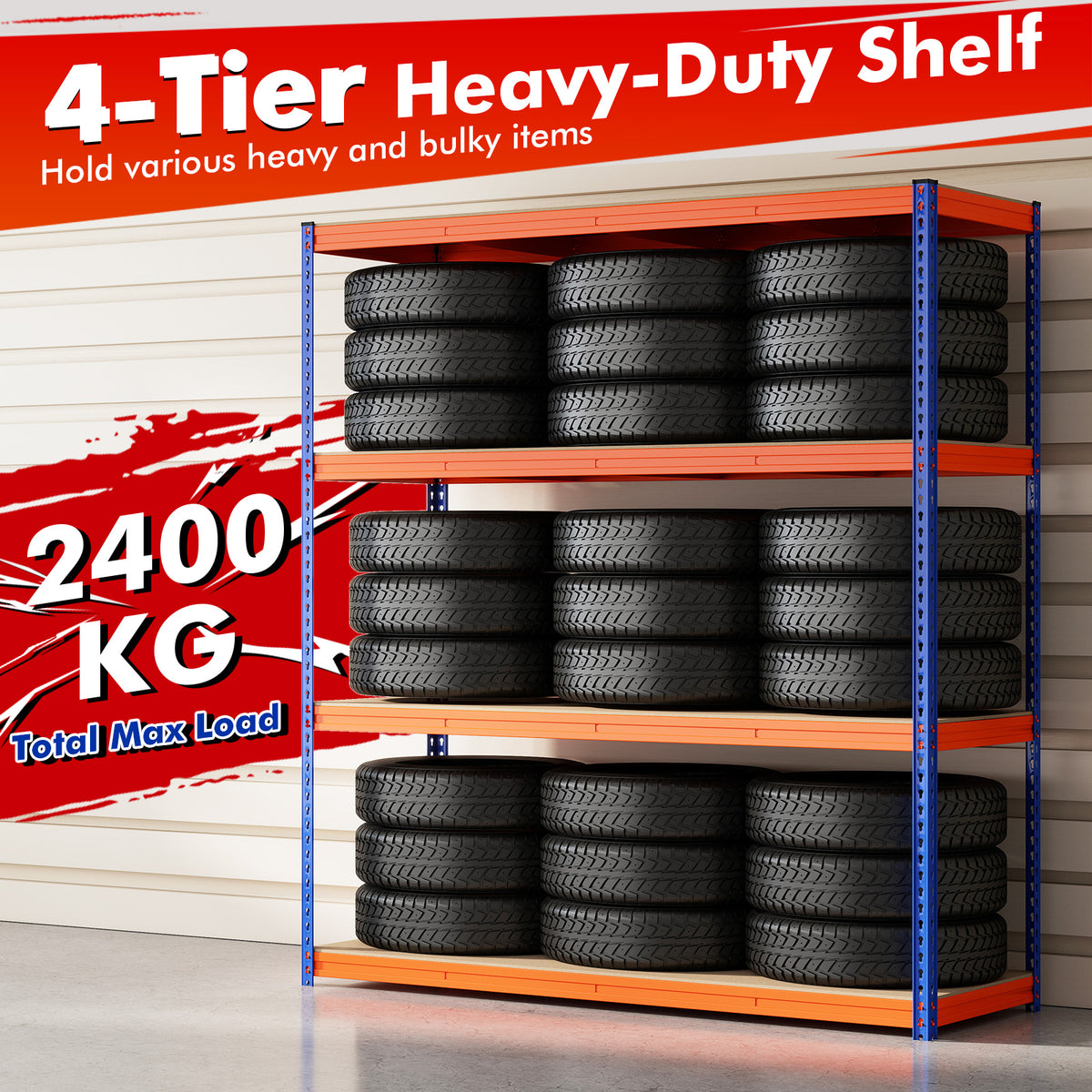 181 x 61 x 203 cm 4-Tier Metal Storage Shelving Unit with Adjustable Rack-Orange
