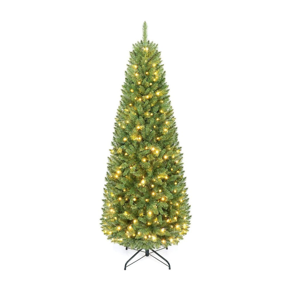 183/152 cm Pre-lit Christmas Tree standing on a metal stand against a plain white background
