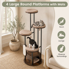 183 CM Tall Modern Cat Tree Tower with Top Perch Platforms and Removable Washable Mats-Brown