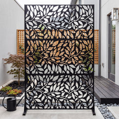 183cm H Metal Outdoor Privacy Screen with Rustproof and Freestanding Louvered Fence Panel for Patio-Black