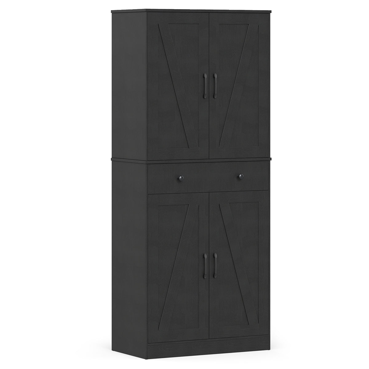 183cm Tall Kitchen Pantry with 4 Barn Doors and 3 Adjustable Shelves-Black