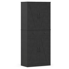 183cm Tall Kitchen Pantry with 4 Barn Doors and 3 Adjustable Shelves-Black