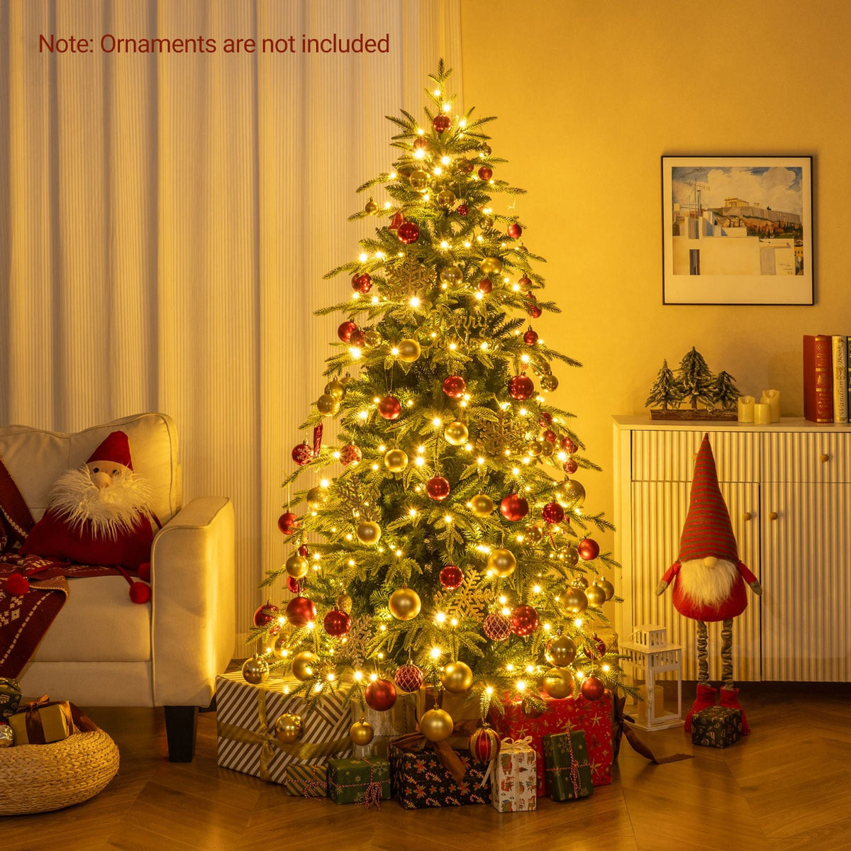 185 CM Artificial Christmas Tree Pre-lit Xmas Tree with 1628 Branch Tips-S