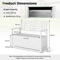 185L Patio Storage Bench Solid Wood Storage Loveseat with Backrest and Armrests-White