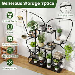 185 cm Tall Butterfly-Shaped 6-Tier Flowerpot Shelf-Black