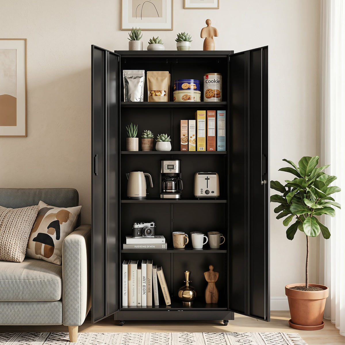 186cm Rolling File Cabinet in Black, image 3