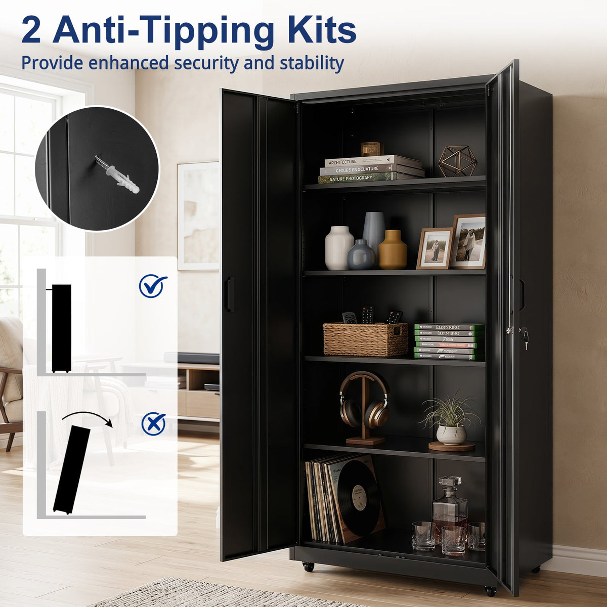 186cm Rolling File Cabinet in Black, image 7