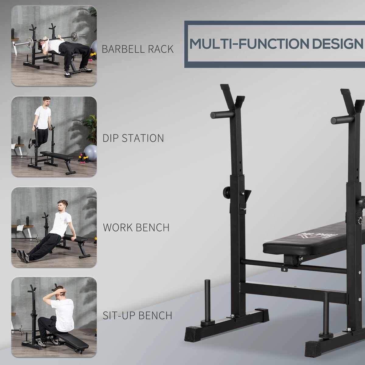 HOMCOM Adjustable Weight Bench, Foldable Bench, with Barbell Rack, Black
