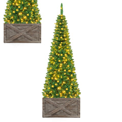 195 CM Artificial Christmas Tree with Wood Collar and 706 Full Branch Tips