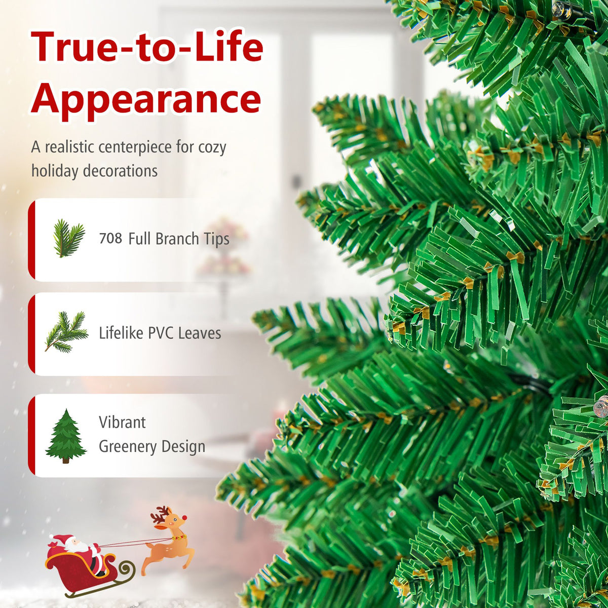 195 CM Artificial Christmas Tree with Wood Collar and 706 Full Branch Tips