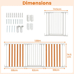 198 CM Extra Wide Configurable Baby Gate 3-Panel Indoor Wood Metal Pet Gate-Natural & White