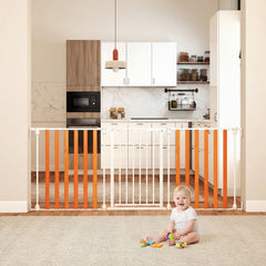 198 CM Extra Wide Configurable Baby Gate 3-Panel Indoor Wood Metal Pet Gate-Natural & White