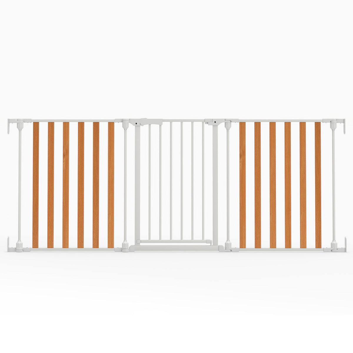 198 CM Extra Wide Configurable Baby Gate 3-Panel Indoor Wood Metal Pet Gate-Natural & White