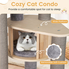 197 CM Tall Cat Tree with Comfy Padded Top Perch-Grey