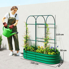 Outsunny Galvanised Raised Garden Bed with Arched Trellis, 4 x 2 x 4.6ft Metal Raised Bed for Garden with Open Bottom, Green