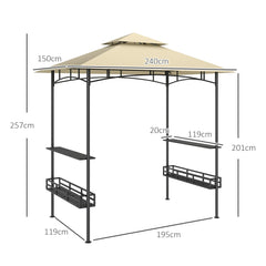 Outsunny 8' x 5' Grill Gazebo Canopy, Double Tiered Outdoor BBQ Gazebo Shelter with 2 Side Shelves, Storage Baskets, Hook for Garden, Patio, Barbecue, Picnic, Beige