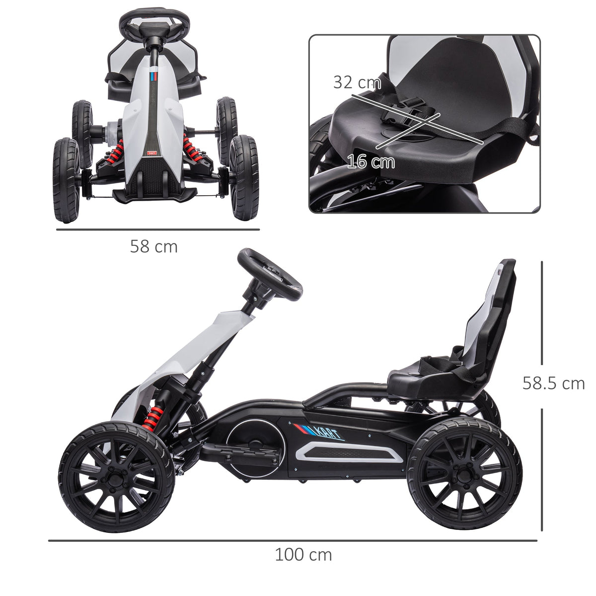 HOMCOM 12V Electric Go-Kart for Kids, Ride-On Racing Go-Kart, with Forward and Reversing Functions, for Ages 3-8 Years - White