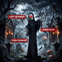 HOMCOM 183cm Life Size Animated Grim Reaper Halloween Decoration, Scary Halloween Animatronics Decor with Sound Touch Activated