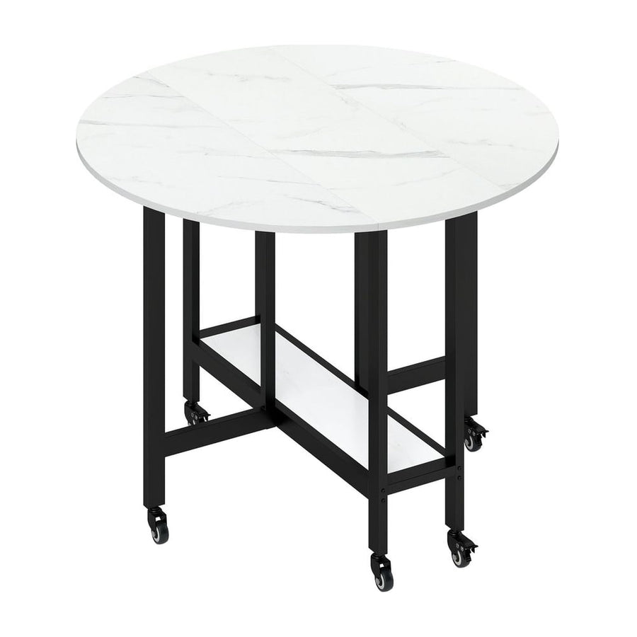 HOMCOM Folding Dining Table, Drop Leaf Table with Open Shelf, Rolling Kitchen Table for Dining Room, Small Spaces, White