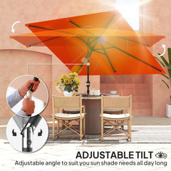 Outsunny 3x2m Garden Parasol Umbrella with Aluminium Pole, Tilt and Crank, Rectangular Outdoor Table Parasol Sun Shade for Patio, Orange