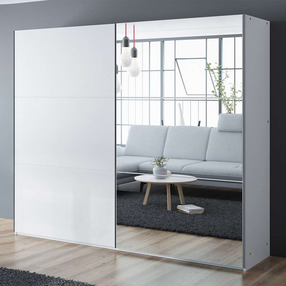 White Mirrored Sliding Door Wardrobe 250cm – OXFORD