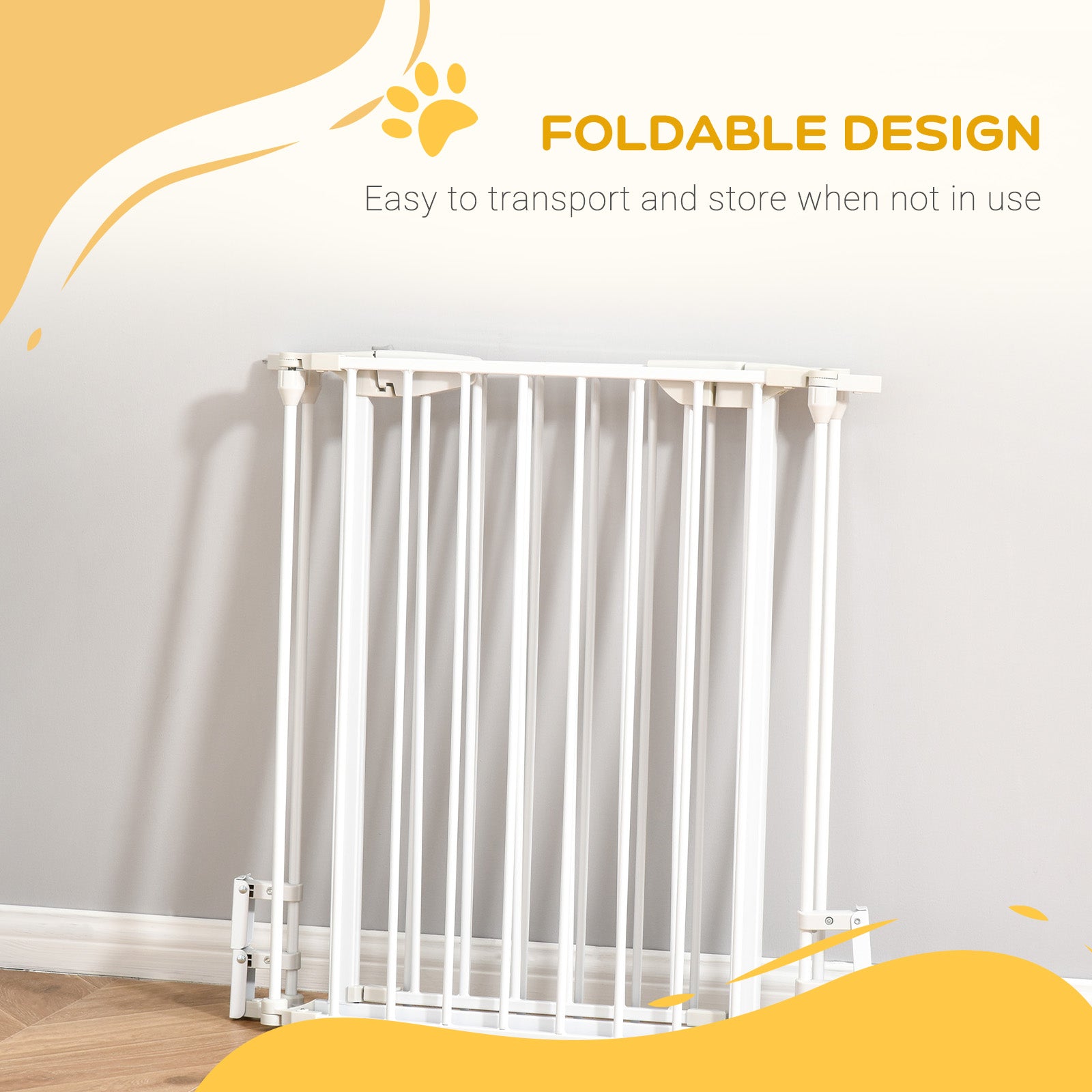 PawHut Pet Safety Gate, 3 Panels Playpen Fireplace, Foldable Metal Fence, Stair Barrier, Room Divider, Fire Guard w/ Automatic Closing Door, White