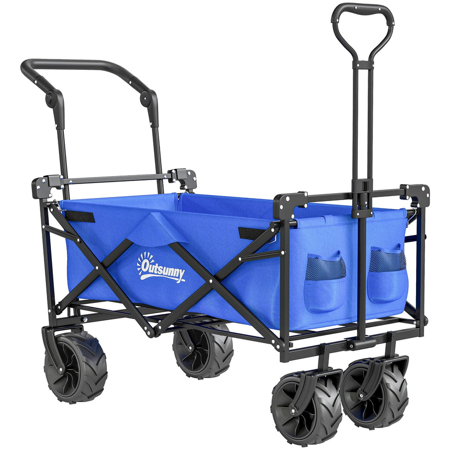 Outsunny Folding Trolley Cart Storage Wagon Beach Trailer 4 Wheels with Handle Overhead Canopy Cart Push Pull for Camping