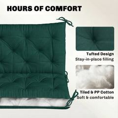 Outsunny 3 Seater Bench Cushion, Garden Chair Cushion with Back and Ties for Indoor and Outdoor Use, 98 x 150 cm, Green