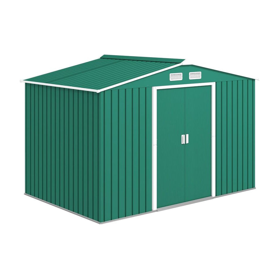 Outsunny 9 x 6ft Metal Garden Shed, Outdoor Storage Tool House with Ventilation Slots, Foundation Kit and Lockable Double