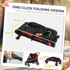 PawHut Foldable Pet Stroller for Large Dogs with Four Big Wheels, Shock-Absorbing Frame, Safety Leashes, Brakes, Red/Black