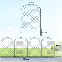 Outsunny Decorative Garden Fencing, 43in x 11.5ft Outdoor Picket Fence Panels, 4PCs Rustproof Metal Wire Landscape Flower Bed Border Edging, Black