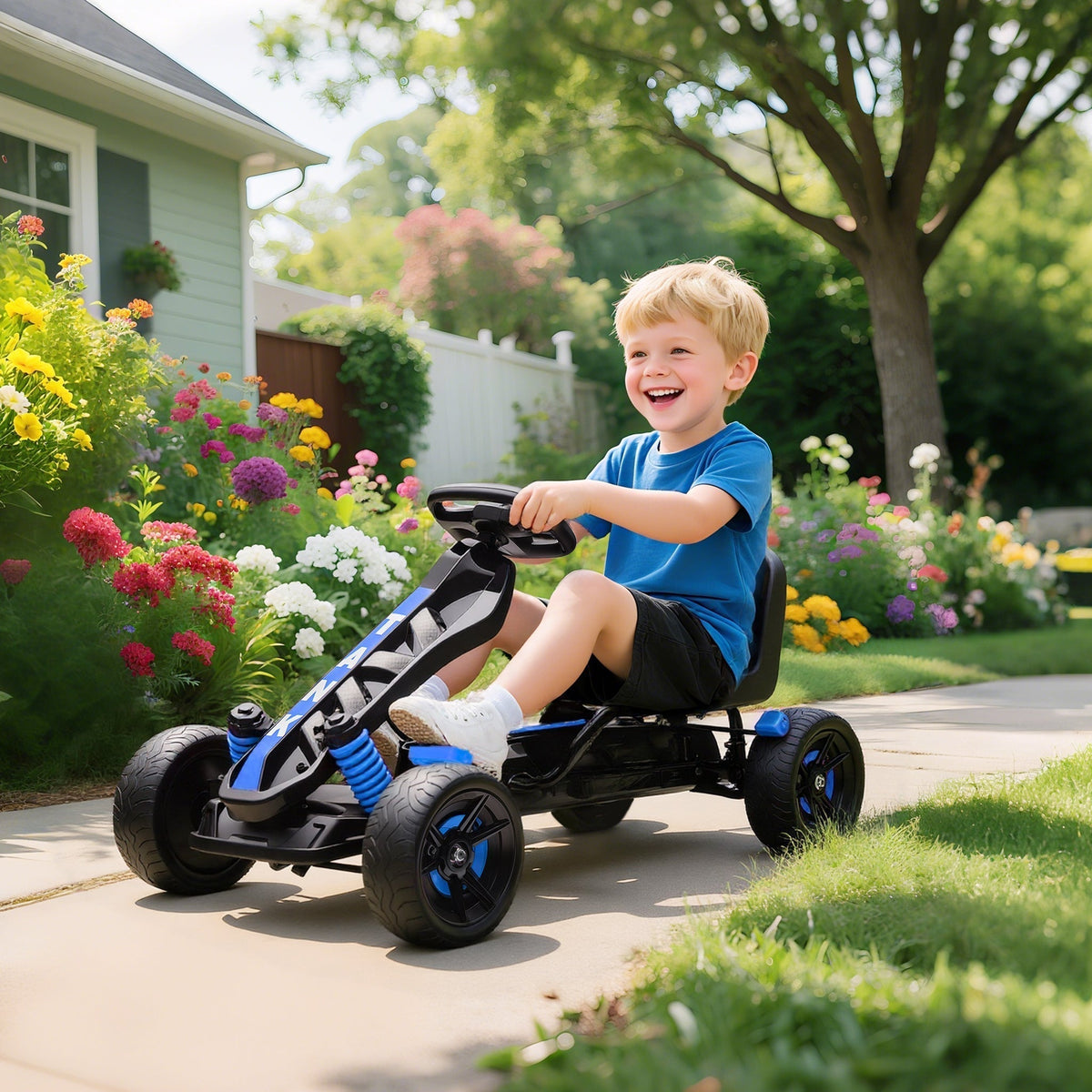 AIYAPLAY Pedal Go Kart for Kids Aged 3-6 Years, with Freewheel System, Brake, EVA Anti-Slip Wheels, Blue