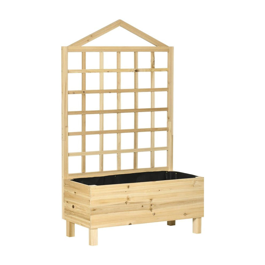 Outsunny Garden Planters with Trellis for Vine Climbing, Distressed Wooden Raised Beds, 90x43x150cm, Natural Tone