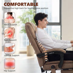 HOMCOM Office Chair with 6-Point Vibration Massage and Heat, Executive Computer Desk Chair with High Back, Reclining, Brown
