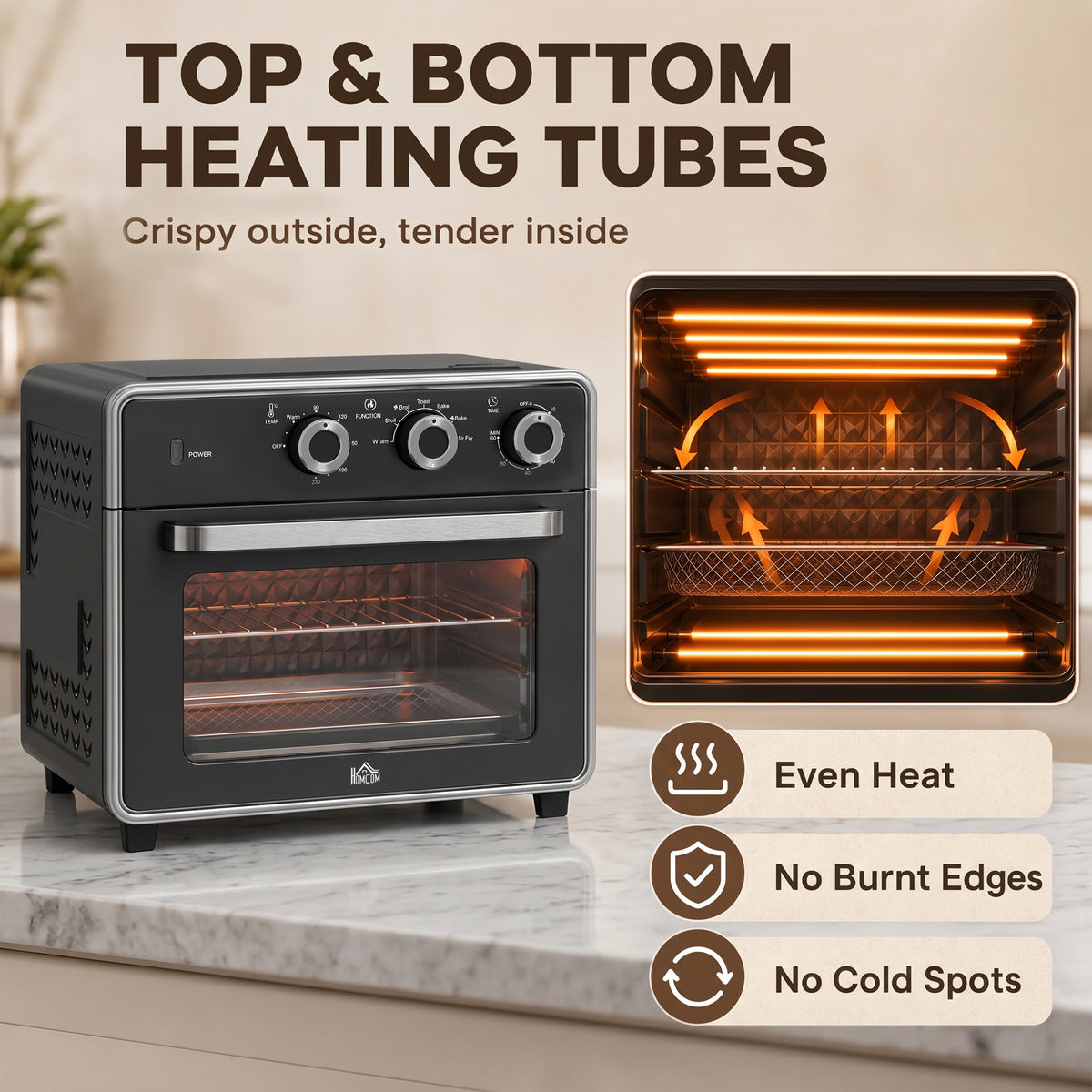 HOMCOM 20L 90-230℃ Mini Convection Oven, with Air Fry Function - Black