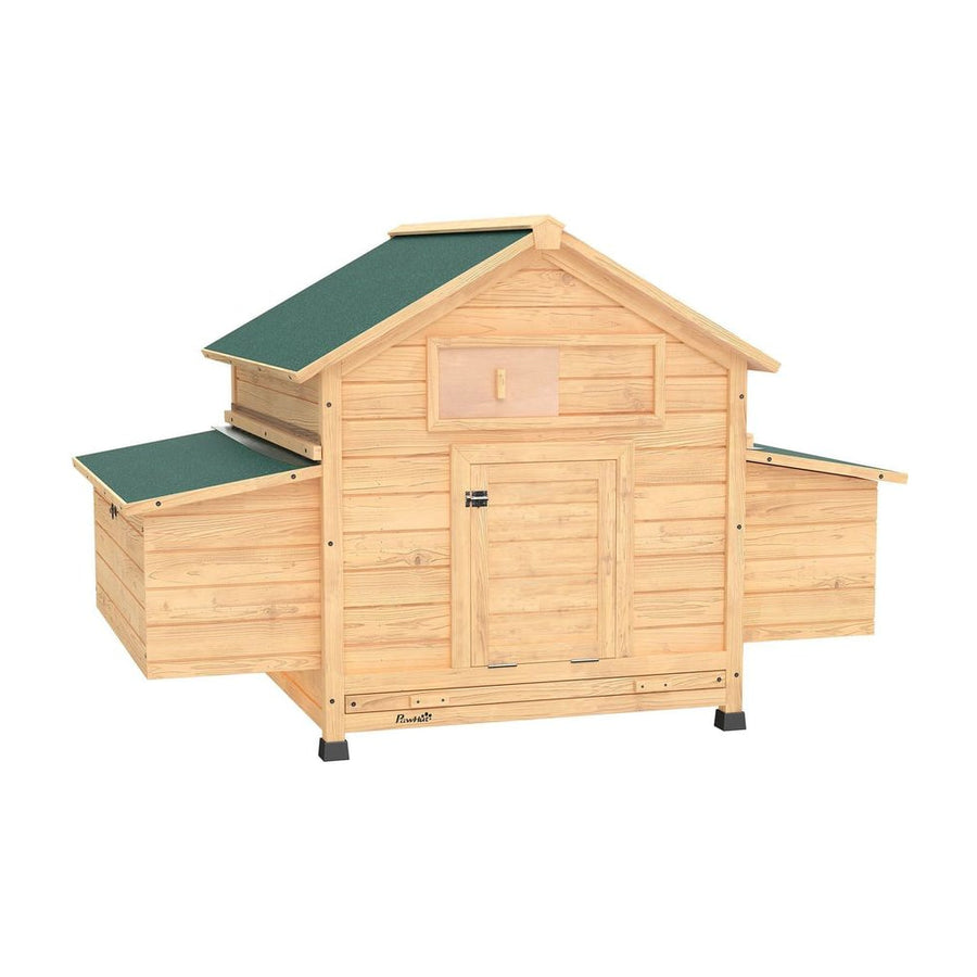 PawHut Chicken Coop, Wooden Outdoor Hen House with Nesting Box, Openable Waterproof Top, Pull-Out Tray, 150 x 100 x 97cm