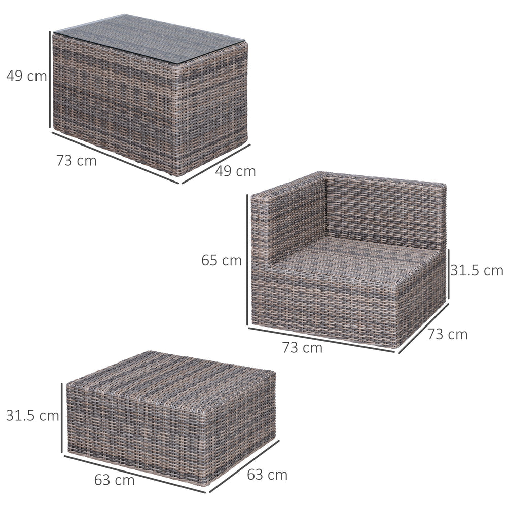 Outsunny 5 Piece Rattan Garden Furniture Set w/ 10cm Thick Cushions, Aluminium Frame Wicker Outdoor Balcony Sofa Set with