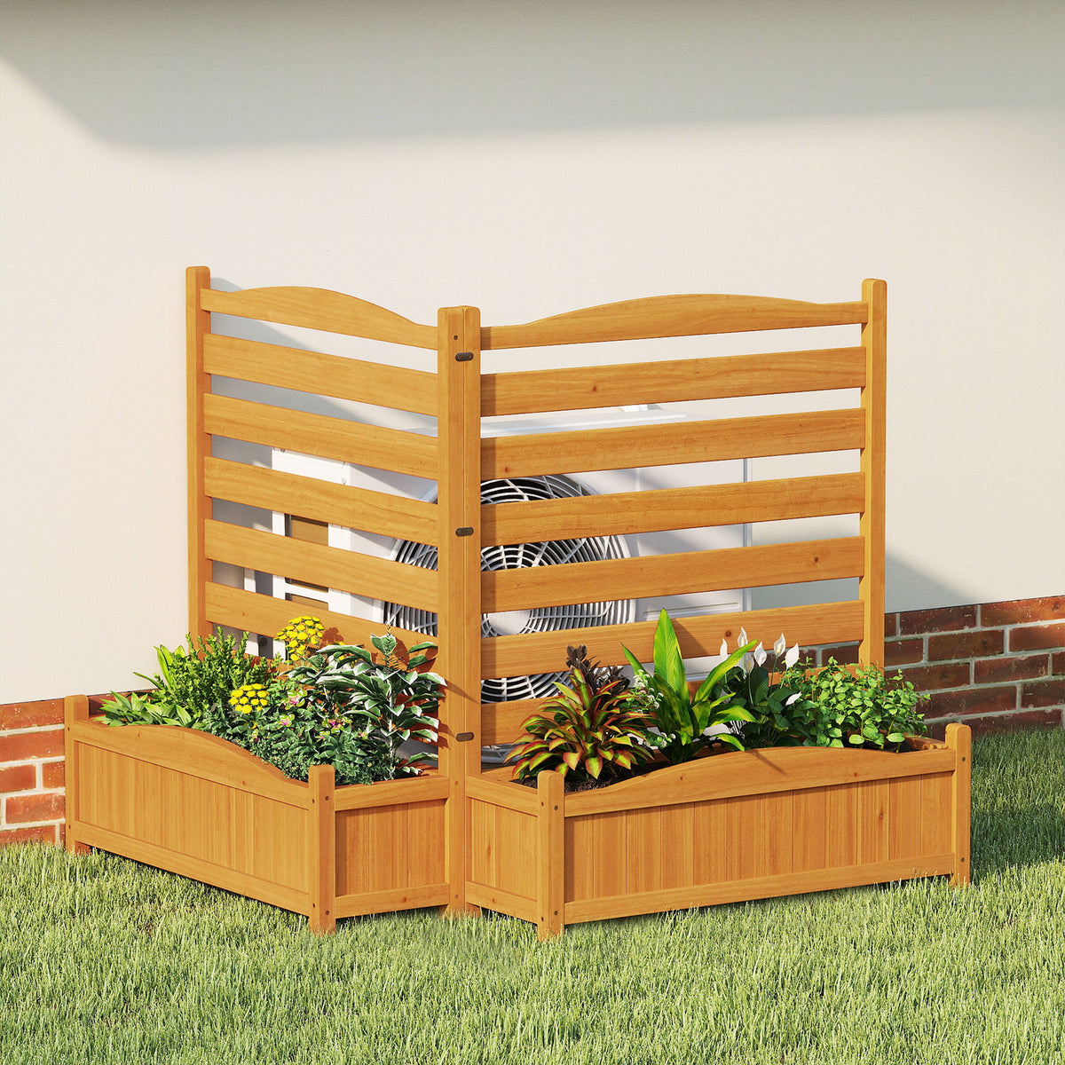 2/3-Panel Freestanding Air Conditioner Fence with Planter Box-Yellow-2-Panel