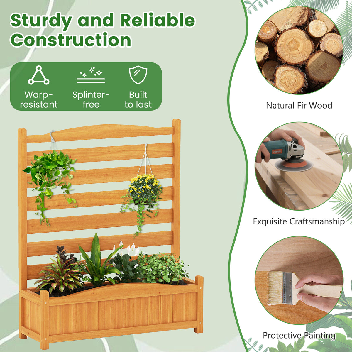 2/3-Panel Freestanding Air Conditioner Fence with Planter Box-Yellow-2-Panel