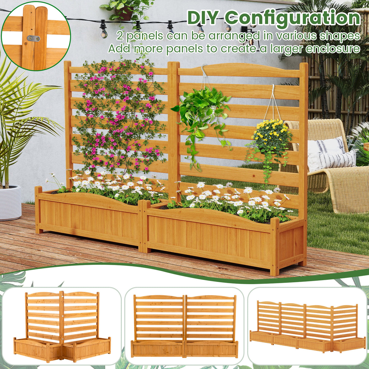 2/3-Panel Freestanding Air Conditioner Fence with Planter Box-Yellow-2-Panel