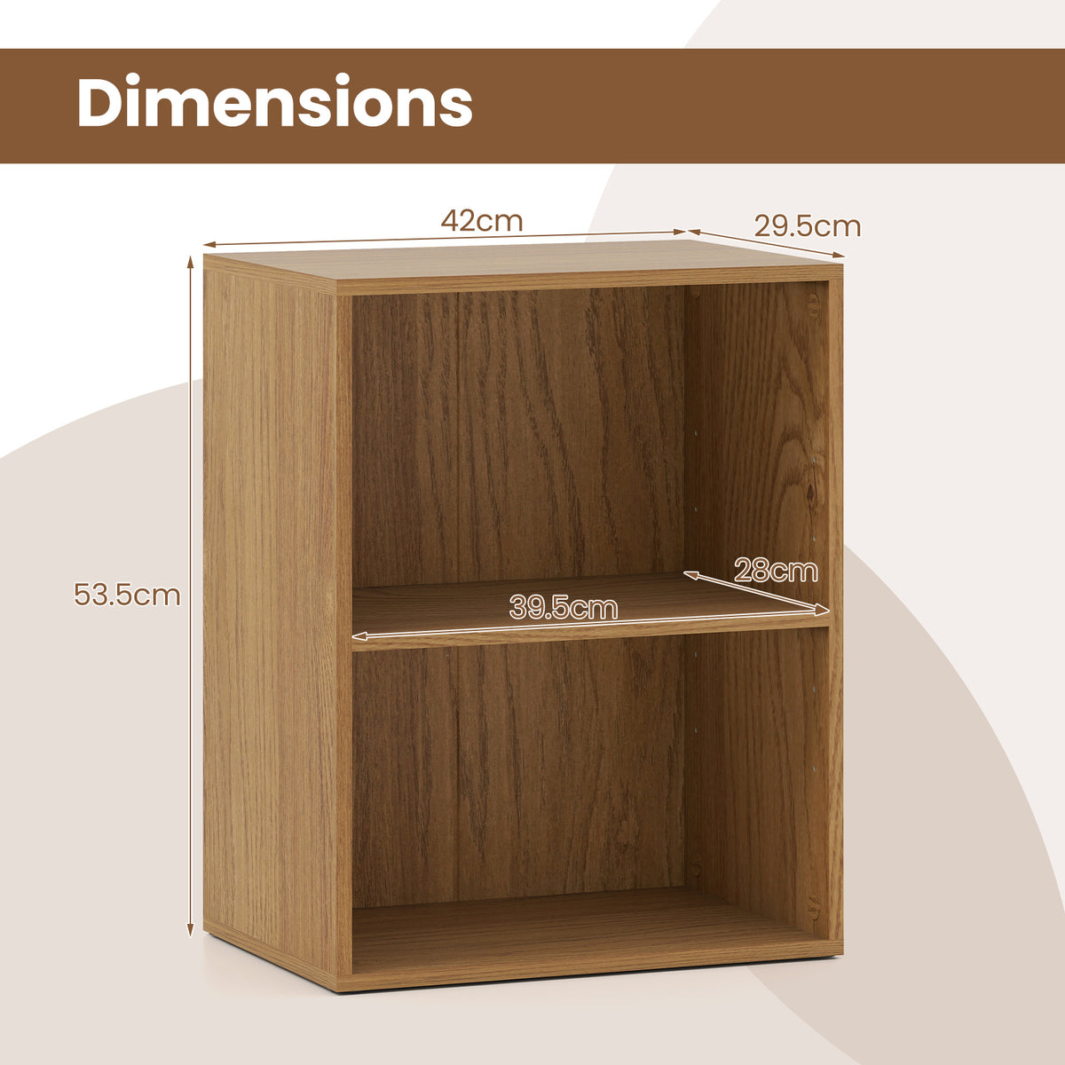 2-Cube Bookcase Floor Standing Open Bookshelf with 5-Position Adjustable Shelf-Natural